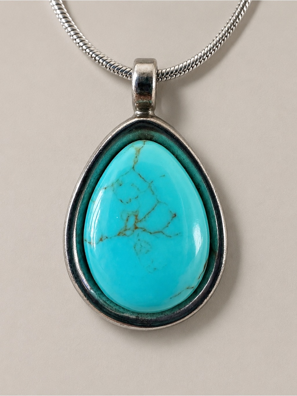 PAPPA Sterling Silver Turquoise Teardrop Pendant Southwestern Boho